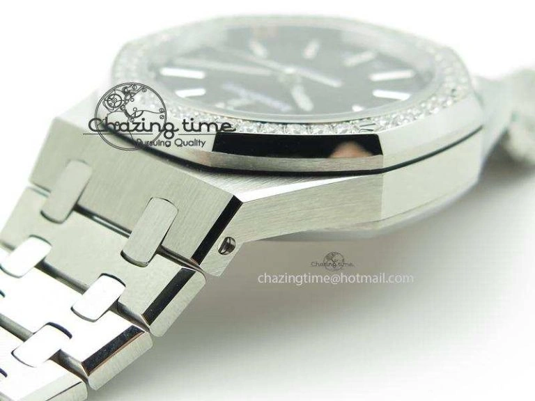 Royal Oak 37mm 15450 SS JF 1:1 Best Edition Diamonds Bezel Black Dial On SS Bracelet A3120