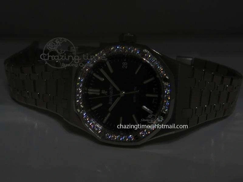 Royal Oak 37mm 15450 SS JF 1:1 Best Edition Diamonds Bezel Black Dial On SS Bracelet A3120