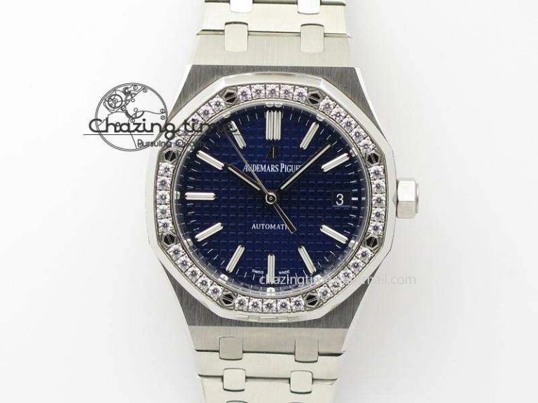 Royal Oak 37mm 15450 SS JF 1:1 Best Edition Diamonds Bezel Blue Dial On SS Bracelet A3120