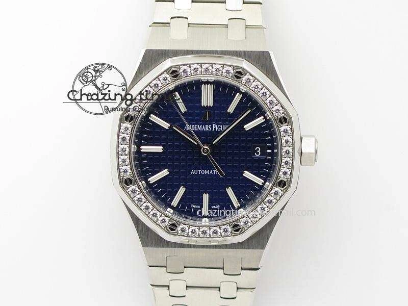 Royal Oak 37mm 15450 SS JF 1:1 Best Edition Diamonds Bezel Blue Dial On SS Bracelet A3120