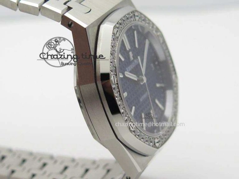 Royal Oak 37mm 15450 SS JF 1:1 Best Edition Diamonds Bezel Blue Dial On SS Bracelet A3120