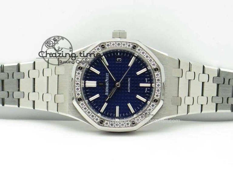 Royal Oak 37mm 15450 SS JF 1:1 Best Edition Diamonds Bezel Blue Dial On SS Bracelet A3120