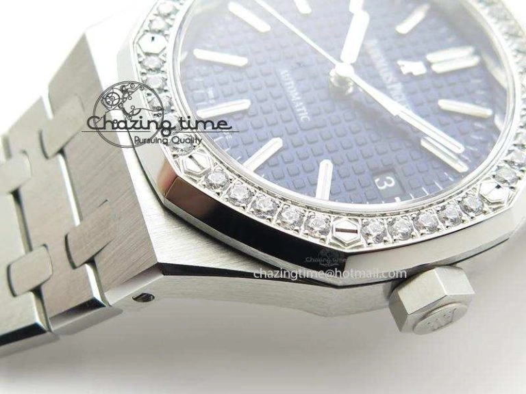 Royal Oak 37mm 15450 SS JF 1:1 Best Edition Diamonds Bezel Blue Dial On SS Bracelet A3120