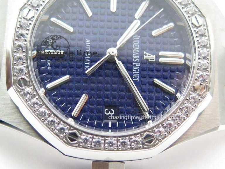 Royal Oak 37mm 15450 SS JF 1:1 Best Edition Diamonds Bezel Blue Dial On SS Bracelet A3120