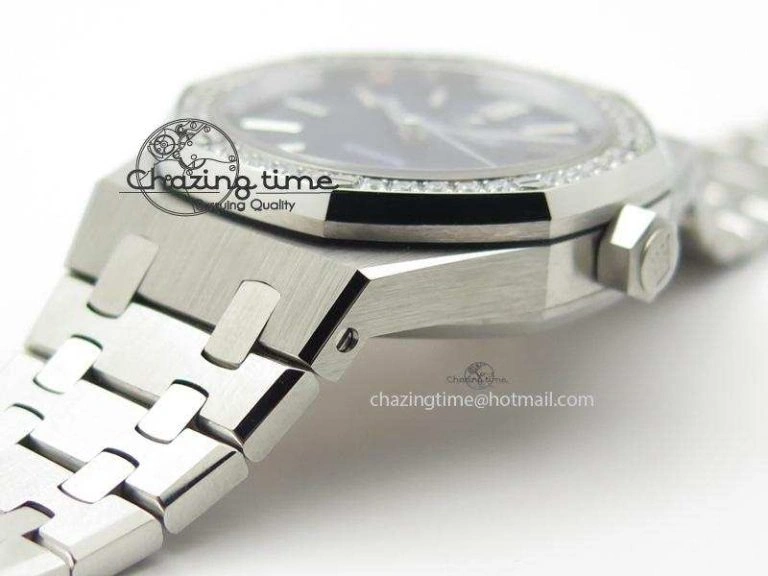 Royal Oak 37mm 15450 SS JF 1:1 Best Edition Diamonds Bezel Blue Dial On SS Bracelet A3120