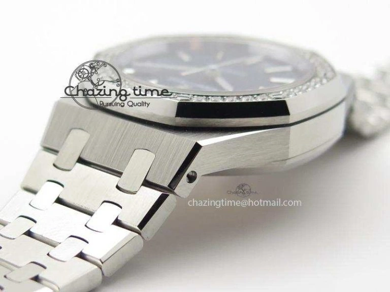 Royal Oak 37mm 15450 SS JF 1:1 Best Edition Diamonds Bezel Blue Dial On SS Bracelet A3120