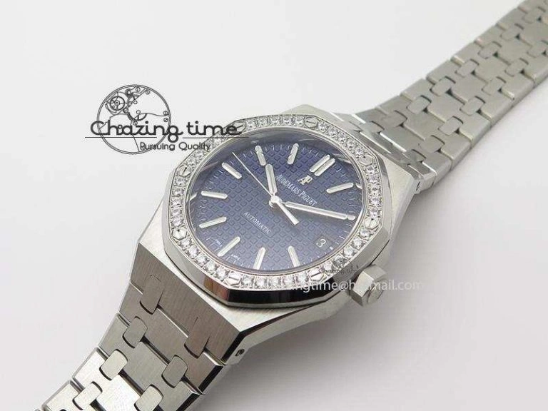 Royal Oak 37mm 15450 SS JF 1:1 Best Edition Diamonds Bezel Blue Dial On SS Bracelet A3120