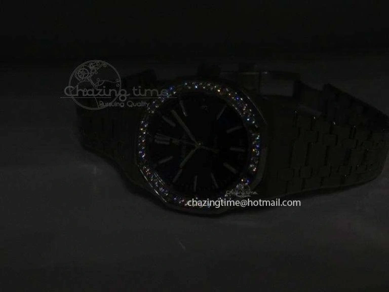 Royal Oak 37mm 15450 SS JF 1:1 Best Edition Diamonds Bezel Blue Dial On SS Bracelet A3120