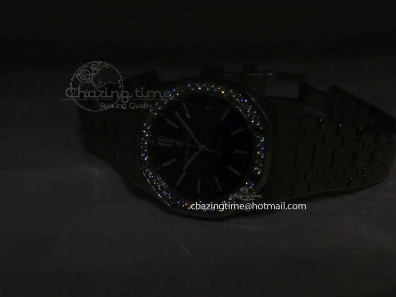 Royal Oak 37mm 15450 SS JF 1:1 Best Edition Diamonds Bezel Blue Dial On SS Bracelet A3120