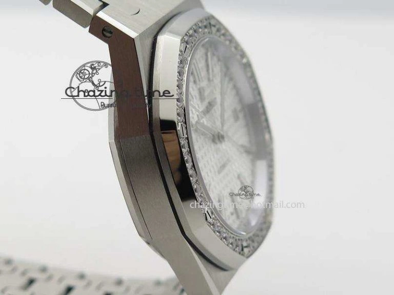 Royal Oak 37mm 15450 SS JF 1:1 Best Edition Diamonds Bezel Silver Dial On SS Bracelet A3120