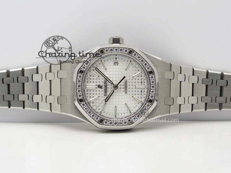Royal Oak 37mm 15450 SS JF 1:1 Best Edition Diamonds Bezel Silver Dial On SS Bracelet A3120