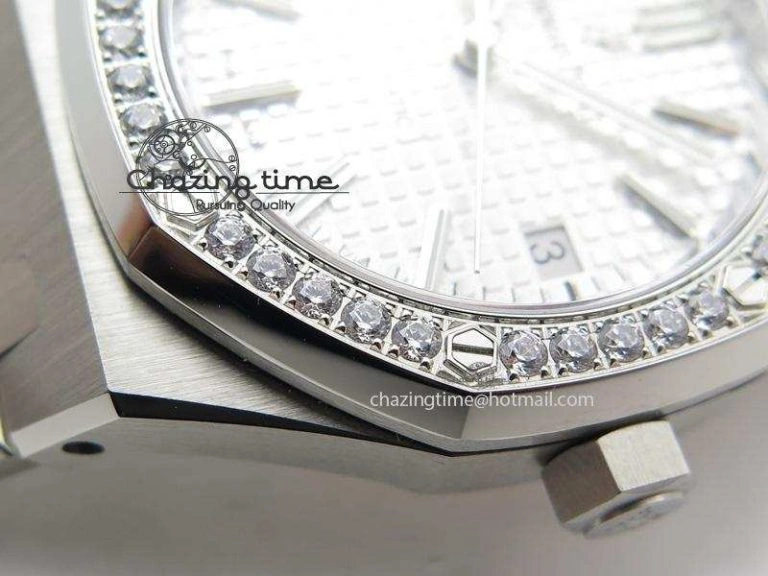 Royal Oak 37mm 15450 SS JF 1:1 Best Edition Diamonds Bezel Silver Dial On SS Bracelet A3120