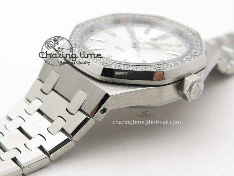 Royal Oak 37mm 15450 SS JF 1:1 Best Edition Diamonds Bezel Silver Dial On SS Bracelet A3120