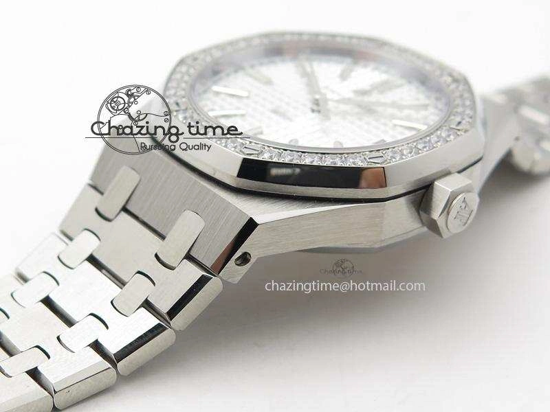 Royal Oak 37mm 15450 SS JF 1:1 Best Edition Diamonds Bezel Silver Dial On SS Bracelet A3120