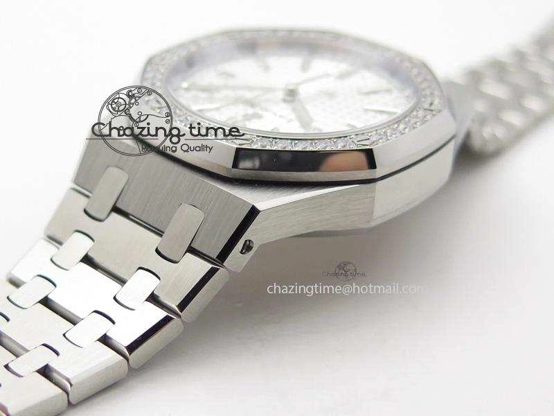 Royal Oak 37mm 15450 SS JF 1:1 Best Edition Diamonds Bezel Silver Dial On SS Bracelet A3120