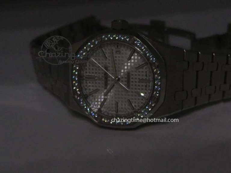 Royal Oak 37mm 15450 SS JF 1:1 Best Edition Diamonds Bezel Silver Dial On SS Bracelet A3120