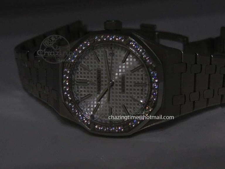 Royal Oak 37mm 15450 SS JF 1:1 Best Edition Diamonds Bezel Silver Dial On SS Bracelet A3120