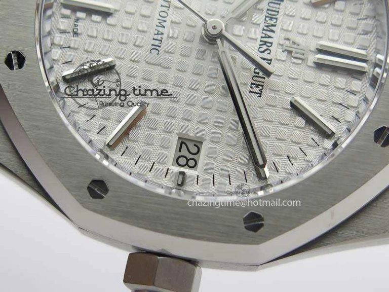 Royal Oak 37mm 15450 SS JF 1:1 Best Edition Silver Dial On Brown Leather Strap A3120