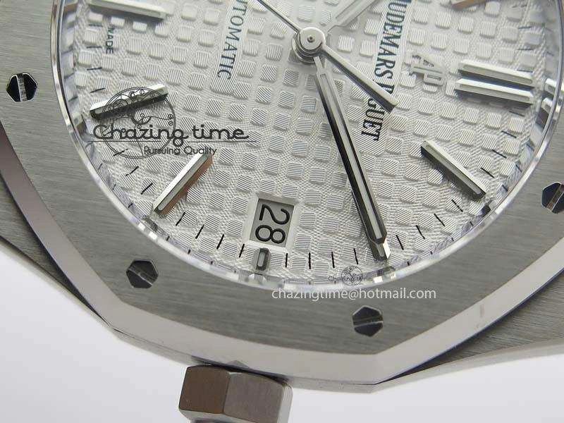 Royal Oak 37mm 15450 SS JF 1:1 Best Edition Silver Dial On Brown Leather Strap A3120
