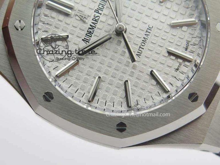 Royal Oak 37mm 15450 SS JF 1:1 Best Edition Silver Dial On Brown Leather Strap A3120