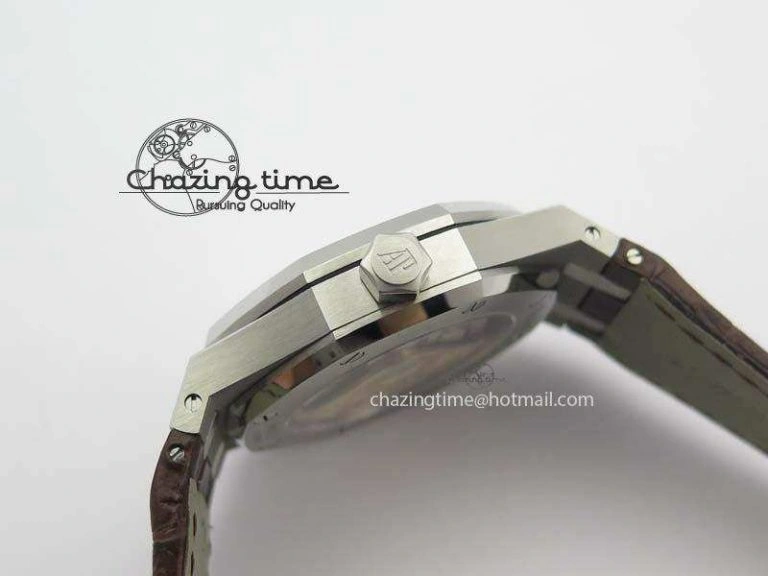 Royal Oak 37mm 15450 SS JF 1:1 Best Edition Silver Dial On Brown Leather Strap A3120