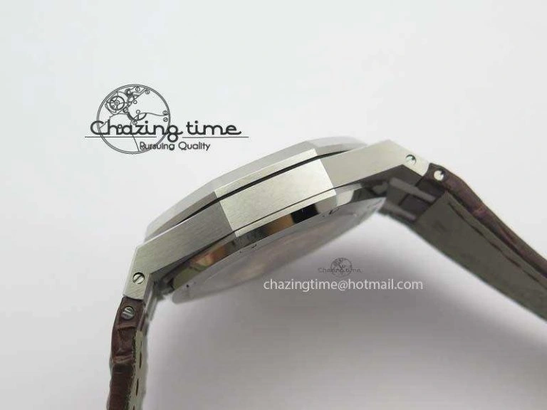 Royal Oak 37mm 15450 SS JF 1:1 Best Edition Silver Dial On Brown Leather Strap A3120