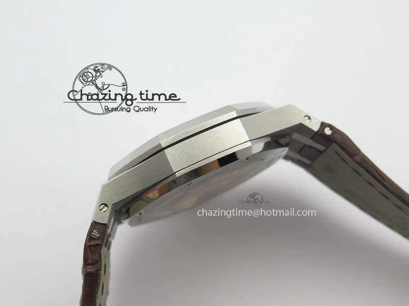 Royal Oak 37mm 15450 SS JF 1:1 Best Edition Silver Dial On Brown Leather Strap A3120
