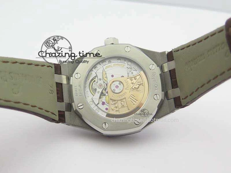 Royal Oak 37mm 15450 SS JF 1:1 Best Edition Silver Dial On Brown Leather Strap A3120