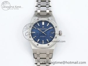Royal Oak 37mm 15450 SS ZF 1:1 Best Edition Blue Textured Dial on SS Bracelet SA3120 Super Clone