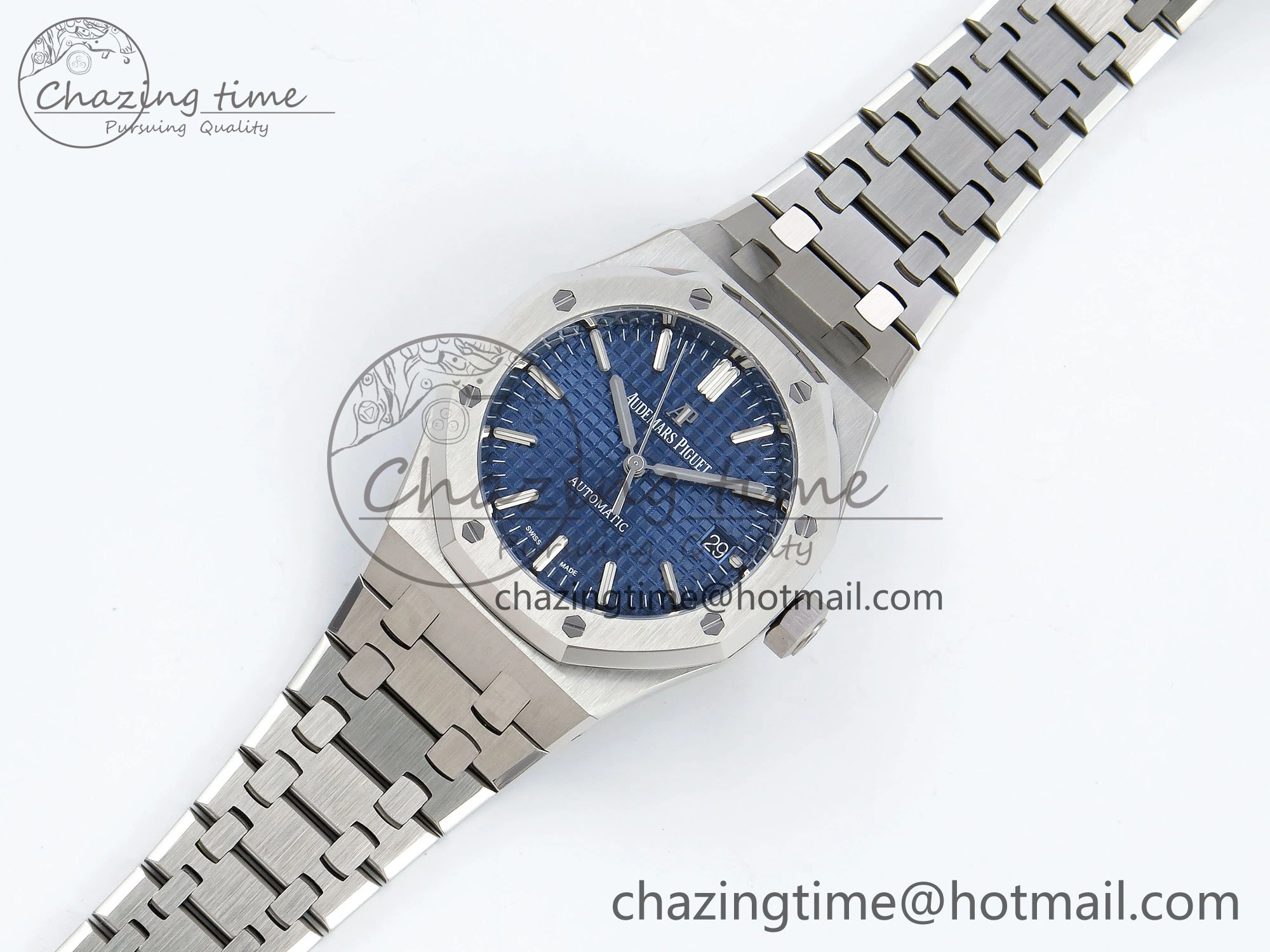 Royal Oak 37mm 15450 SS ZF 1:1 Best Edition Blue Textured Dial on SS Bracelet SA3120 Super Clone