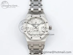 Royal Oak 37mm 15450 SS ZF 1:1 Best Edition White Textured Dial on SS Bracelet SA3120 Super Clone