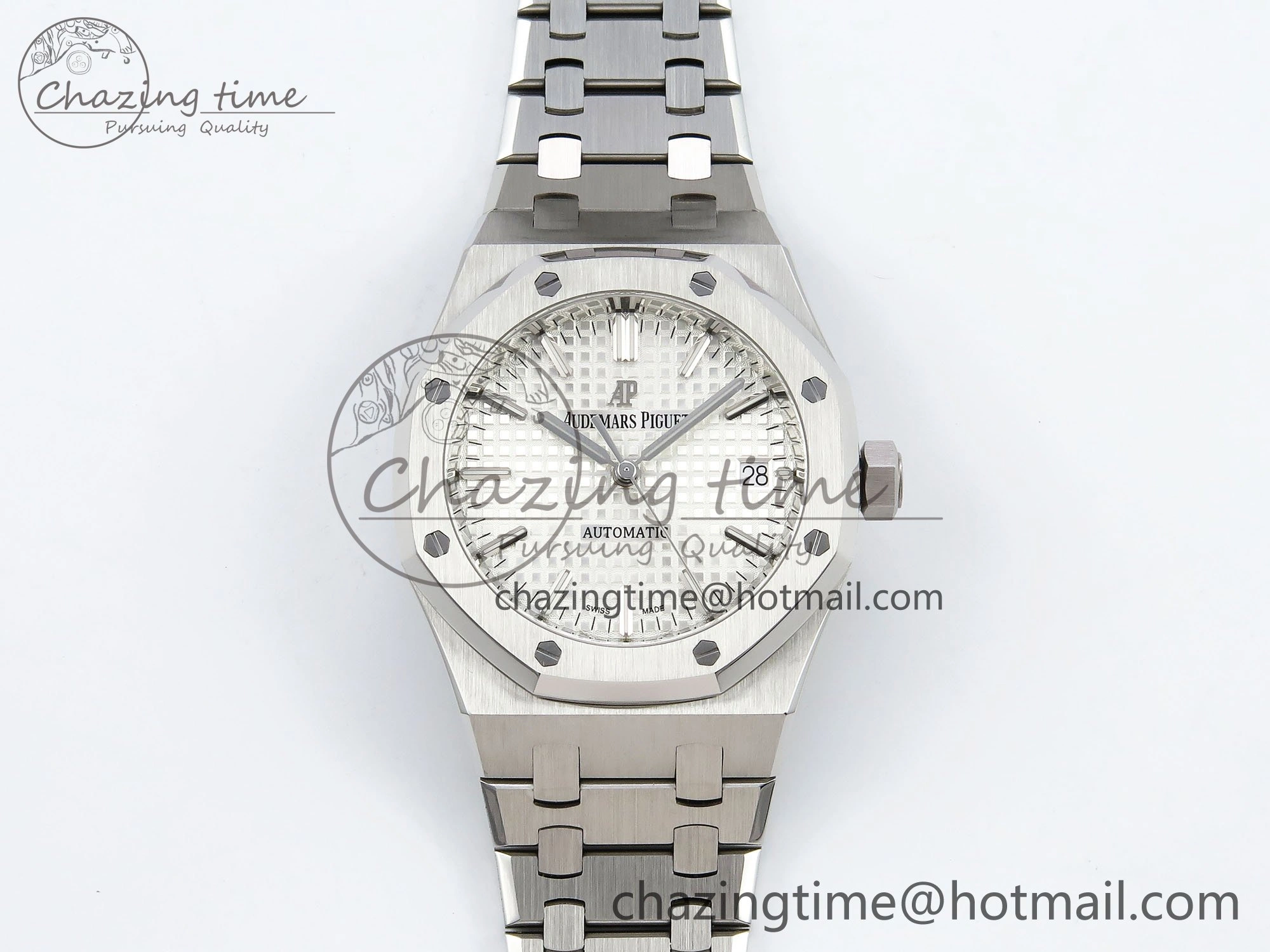 Royal Oak 37mm 15450 SS ZF 1:1 Best Edition White Textured Dial on SS Bracelet SA3120 Super Clone