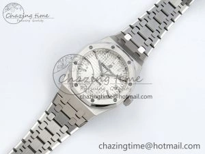 Royal Oak 37mm 15450 SS ZF 1:1 Best Edition White Textured Dial on SS Bracelet SA3120 Super Clone
