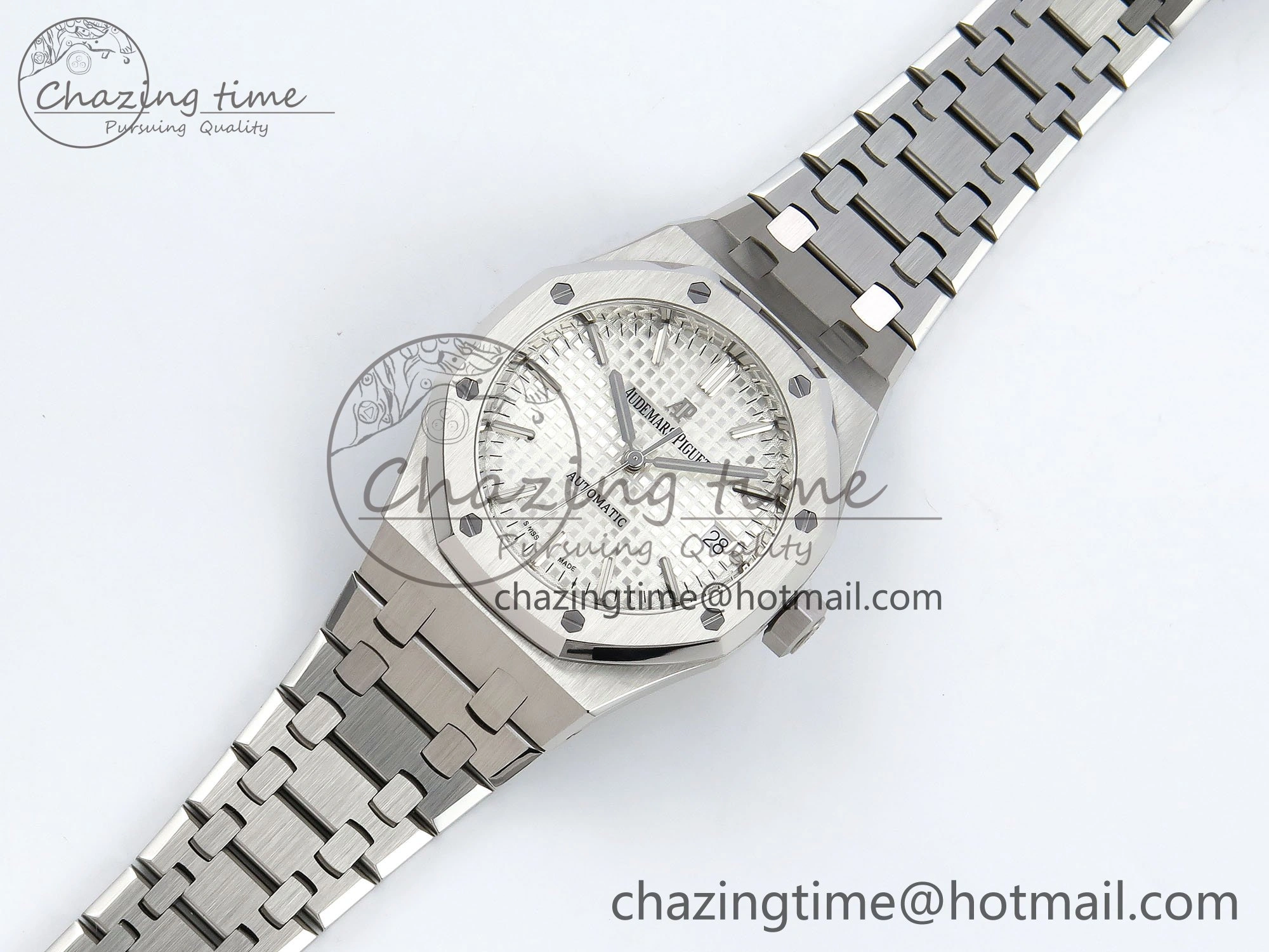 Royal Oak 37mm 15450 SS ZF 1:1 Best Edition White Textured Dial on SS Bracelet SA3120 Super Clone