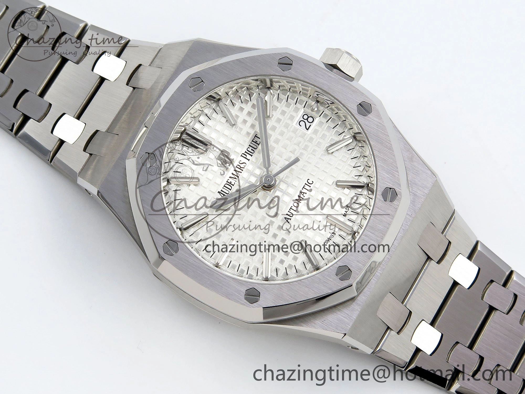 Royal Oak 37mm 15450 SS ZF 1:1 Best Edition White Textured Dial on SS Bracelet SA3120 Super Clone