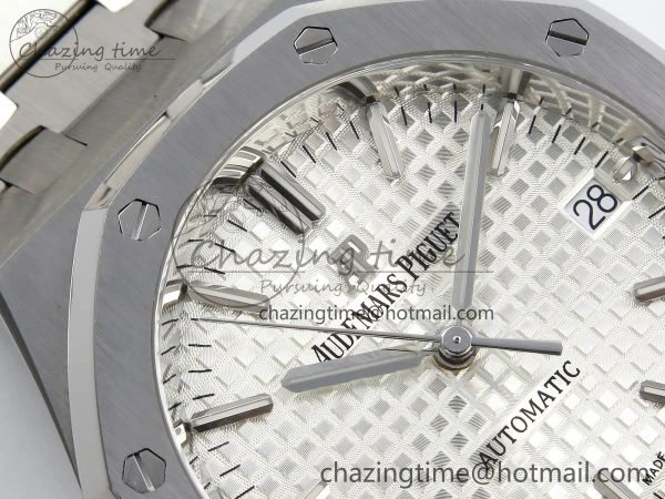 Royal Oak 37mm 15450 SS ZF 1:1 Best Edition White Textured Dial on SS Bracelet SA3120 Super Clone