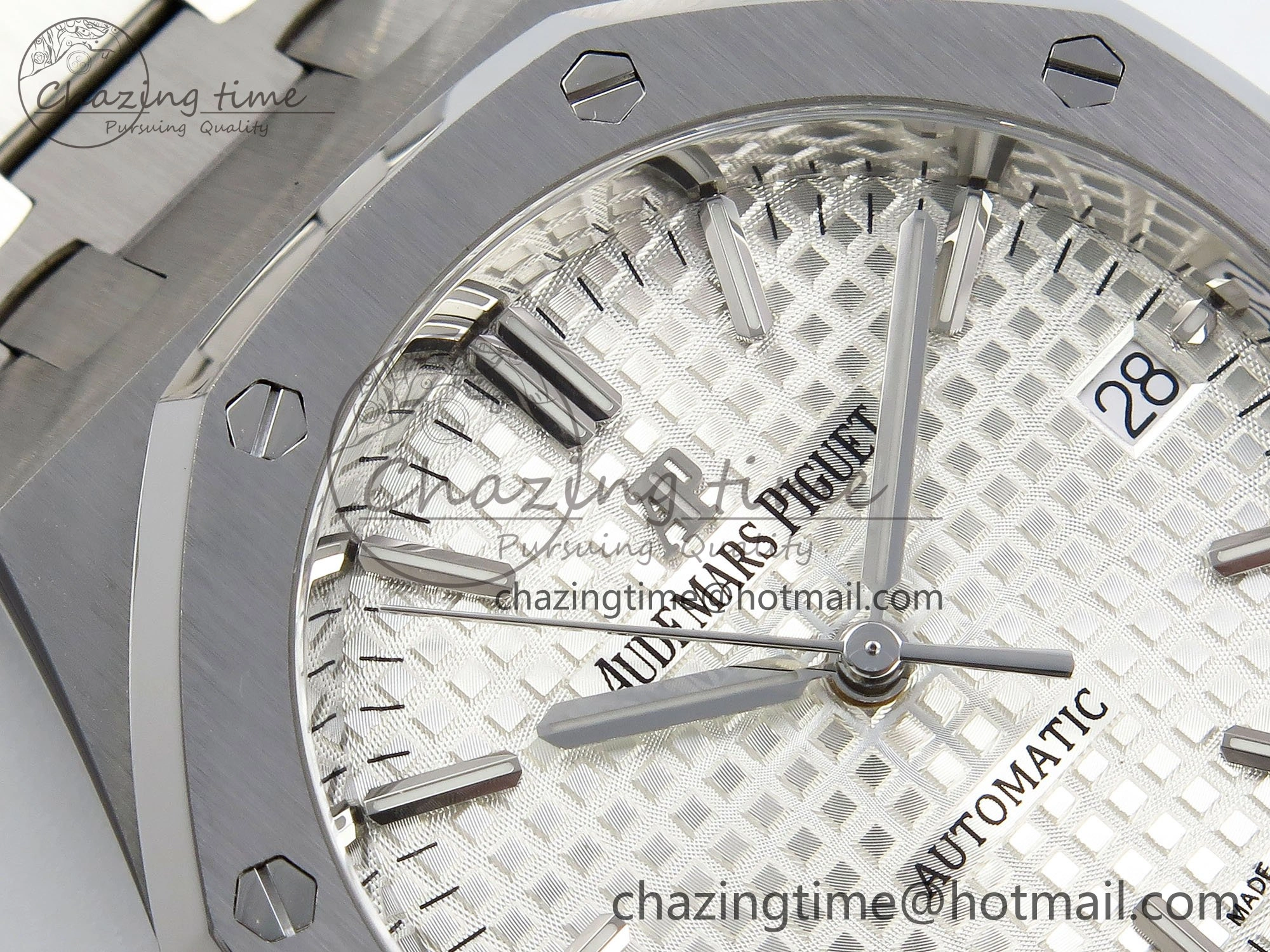 Royal Oak 37mm 15450 SS ZF 1:1 Best Edition White Textured Dial on SS Bracelet SA3120 Super Clone