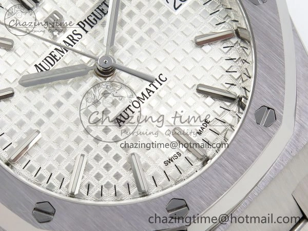 Royal Oak 37mm 15450 SS ZF 1:1 Best Edition White Textured Dial on SS Bracelet SA3120 Super Clone