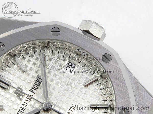 Royal Oak 37mm 15450 SS ZF 1:1 Best Edition White Textured Dial on SS Bracelet SA3120 Super Clone