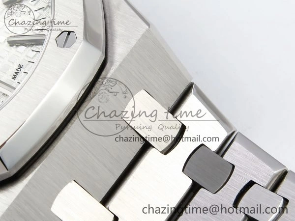 Royal Oak 37mm 15450 SS ZF 1:1 Best Edition White Textured Dial on SS Bracelet SA3120 Super Clone