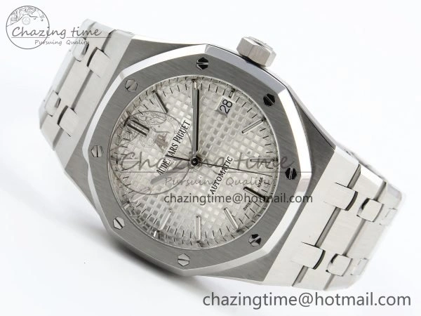 Royal Oak 37mm 15450 SS ZF 1:1 Best Edition White Textured Dial on SS Bracelet SA3120 Super Clone