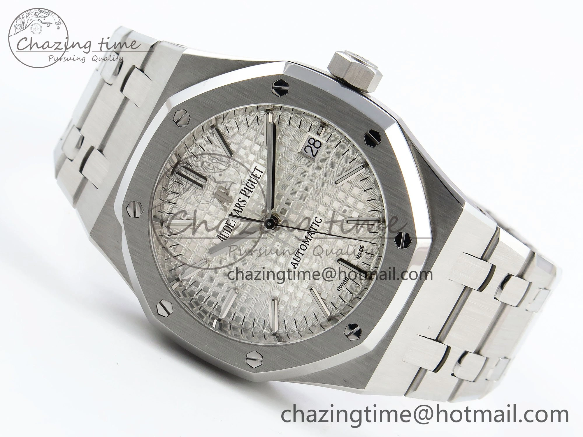 Royal Oak 37mm 15450 SS ZF 1:1 Best Edition White Textured Dial on SS Bracelet SA3120 Super Clone