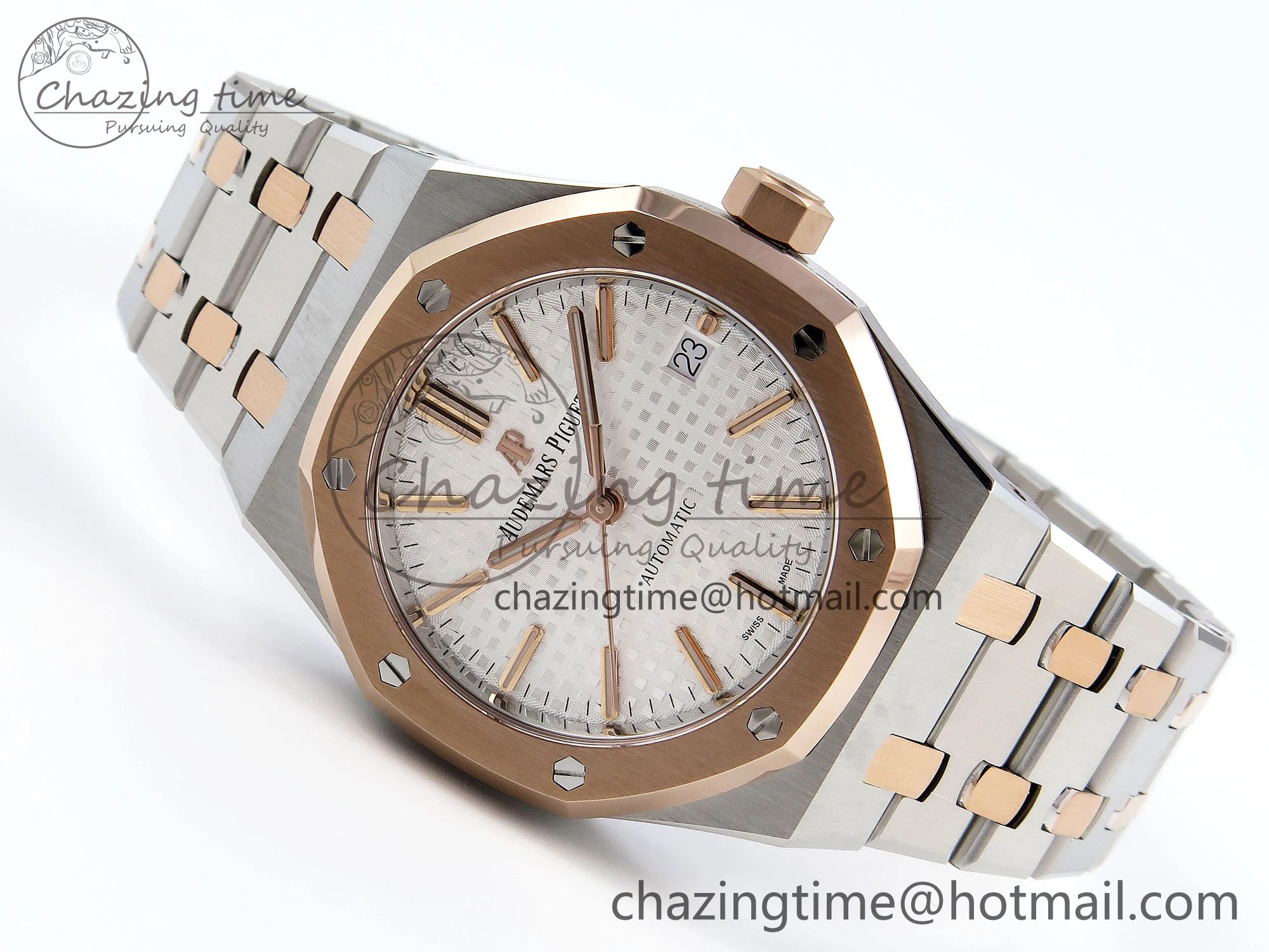 Royal Oak 37mm 15450 SS RG APSF 1:1 Best Edition White Textured Dial on SS RG Bracelet SA3120 Super Clone