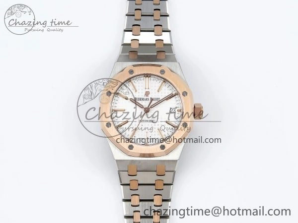 Royal Oak 37mm 15450 SS RG APSF 1:1 Best Edition White Textured Dial on SS RG Bracelet SA3120 Super Clone