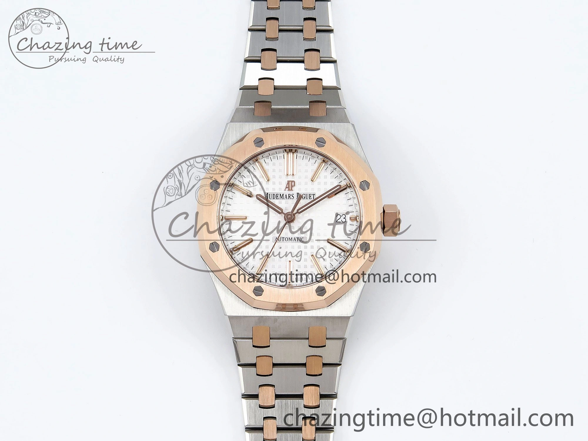 Royal Oak 37mm 15450 SS RG APSF 1:1 Best Edition White Textured Dial on SS RG Bracelet SA3120 Super Clone