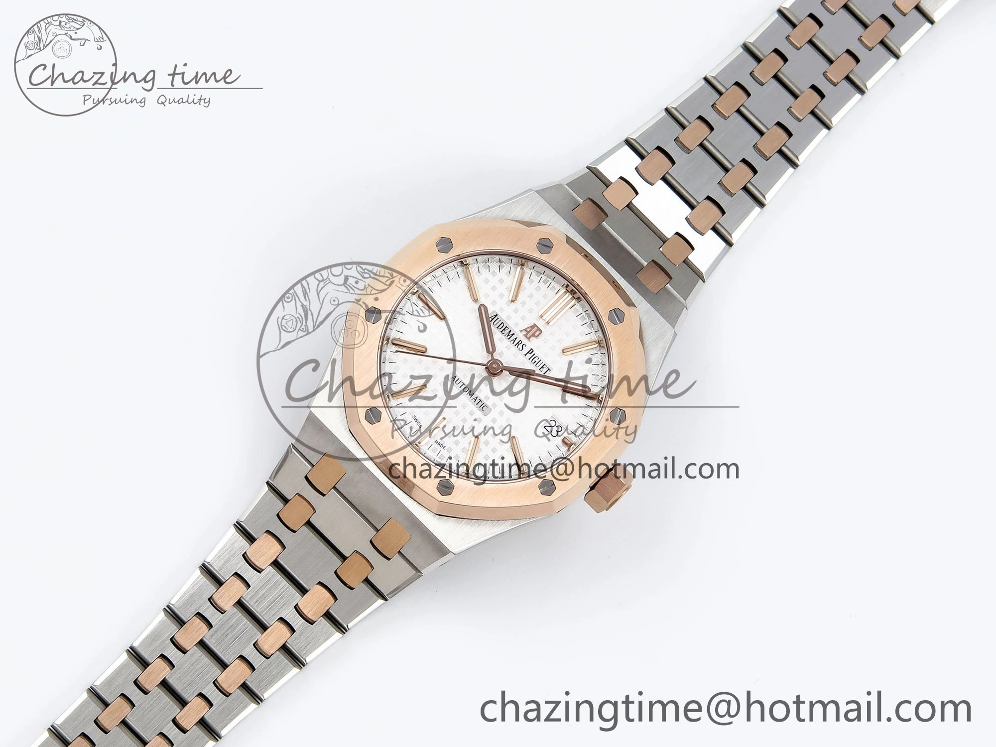 Royal Oak 37mm 15450 SS RG APSF 1:1 Best Edition White Textured Dial on SS RG Bracelet SA3120 Super Clone