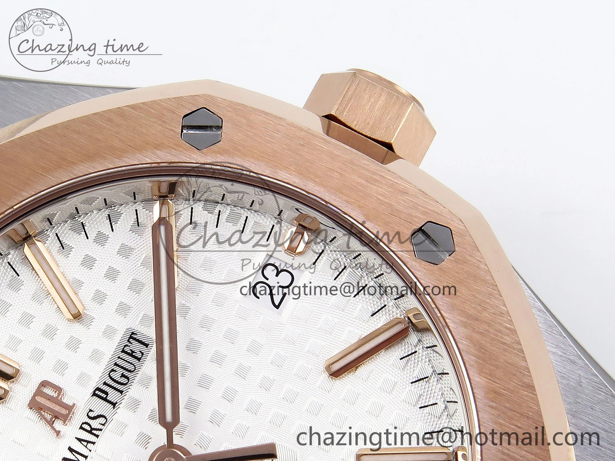 Royal Oak 37mm 15450 SS RG APSF 1:1 Best Edition White Textured Dial on SS RG Bracelet SA3120 Super Clone