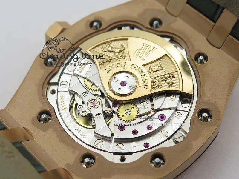 Royal Oak 37mm 15452 RG Full Paved Diamonds JF 1:1 Best Edition Diamonds Dial On Leather Strap A3120