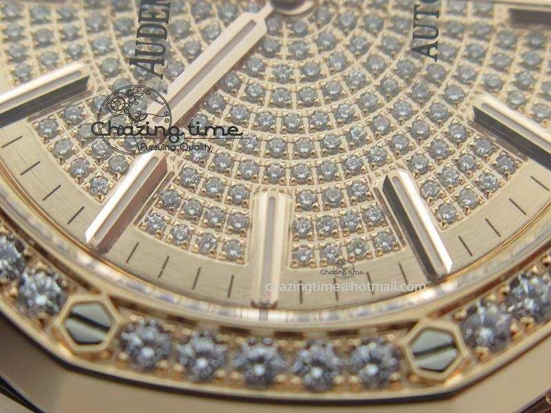 Royal Oak 37mm 15452 RG Full Paved Diamonds JF 1:1 Best Edition Diamonds Dial On Leather Strap A3120