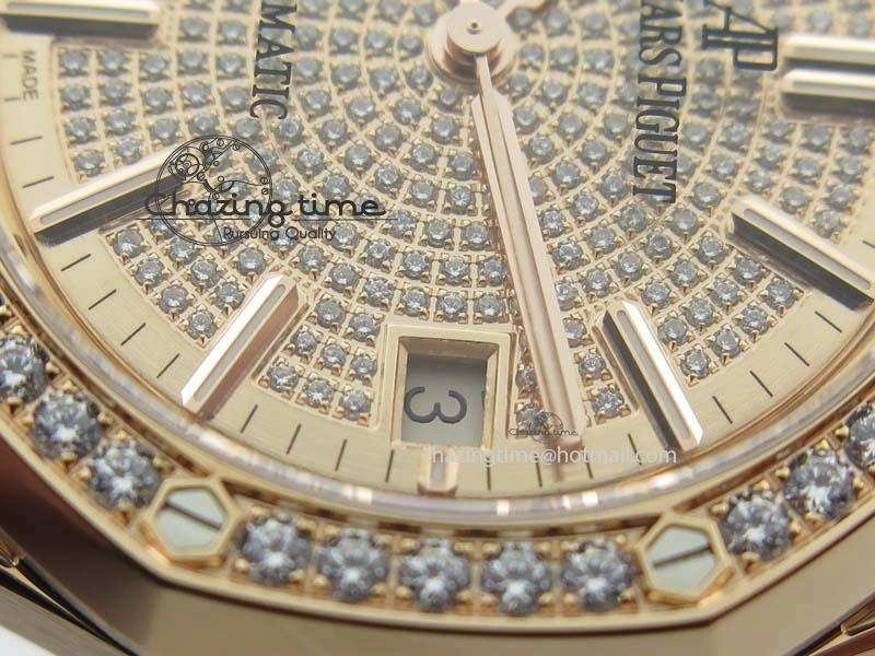 Royal Oak 37mm 15452 RG Full Paved Diamonds JF 1:1 Best Edition Diamonds Dial On Leather Strap A3120